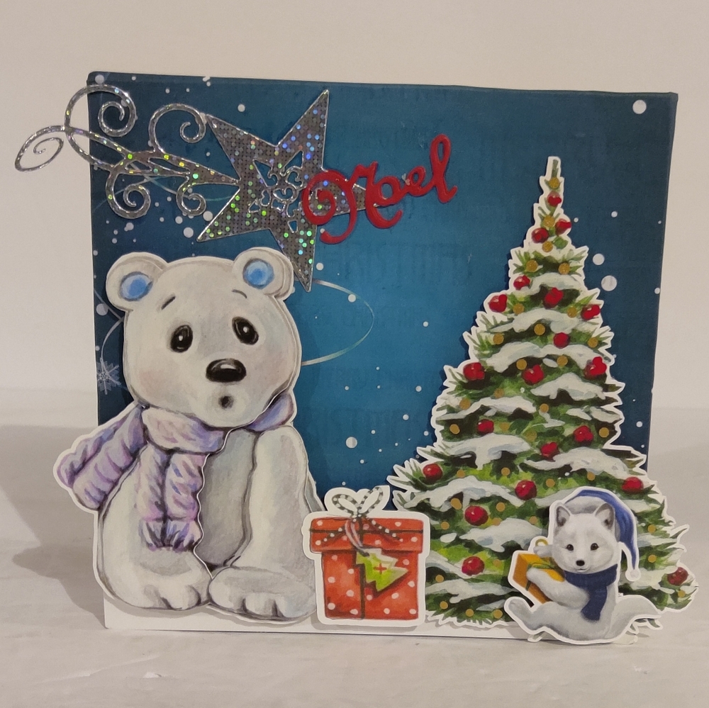 Christmas White Polar Bear Plague. 6x6. Handcrafted Art.